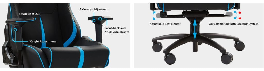 E-Win Flash XL Gaming Chair armrests and base