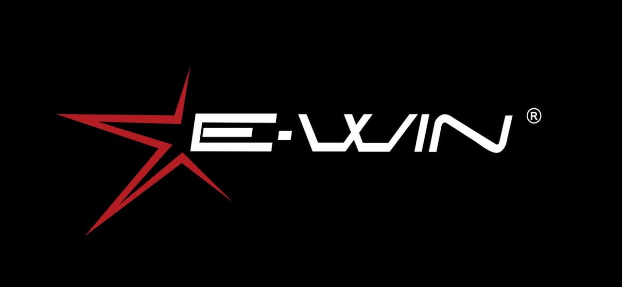 E-Win logo with black background and white text
